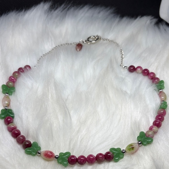 Hand Crafted Jewelry - Handmade Watermelon Tourmaline & Lampwork Butterfly Necklace 21” Artisan